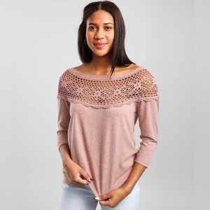 Buckle -‎ Daytrip, Dusty Rose Color, Crochet Yoke Wide Neck Top